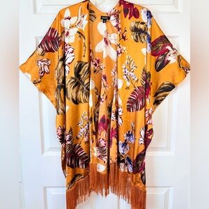 SFERA Femme Satin Kimono With Fringe~One Size